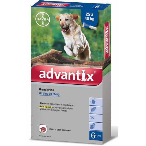 BAYER Advantix  Grand Chien 25 à 40 kg 6 pipettes-8190