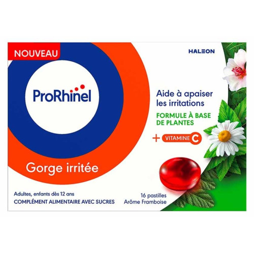 Pastilles gorge irritée PRORHINEL : apaisement naturel à la framboise