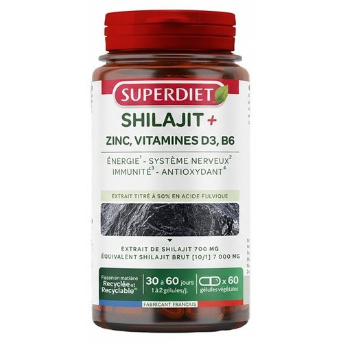 Shilajit + Zinc Vit D3 B6 : Énergie & Immunité - 60 gélules