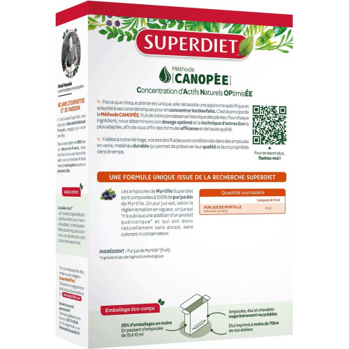 Super Diet : Pur Jus Myrtille Bio - Antioxydants Naturels en Ampoules