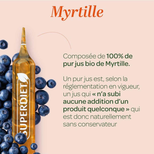 Super Diet : Pur Jus Myrtille Bio - Antioxydants Naturels en Ampoules