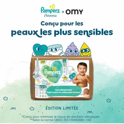 Couches bébé Pampers Harmonie : Taille 3, 102 couches, peau apaisée