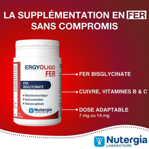 Ergyoligo Fer : Complément Fer Bisglycinate 14 mg - 120 Gélules